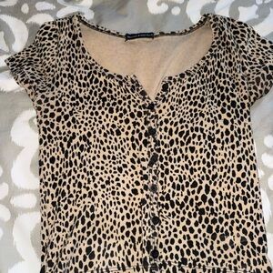 Brandy Melville Black and Brown Buttoned Blouse